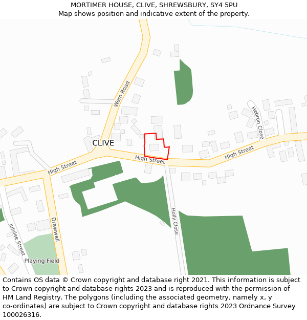 MORTIMER HOUSE, CLIVE, SHREWSBURY, SY4 5PU: Location map and indicative extent of plot