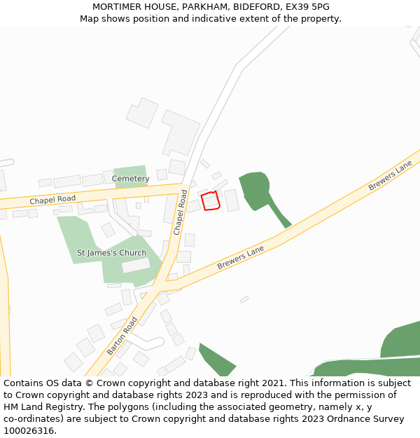 MORTIMER HOUSE, PARKHAM, BIDEFORD, EX39 5PG: Location map and indicative extent of plot
