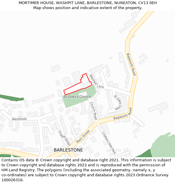 MORTIMER HOUSE, WASHPIT LANE, BARLESTONE, NUNEATON, CV13 0EH: Location map and indicative extent of plot