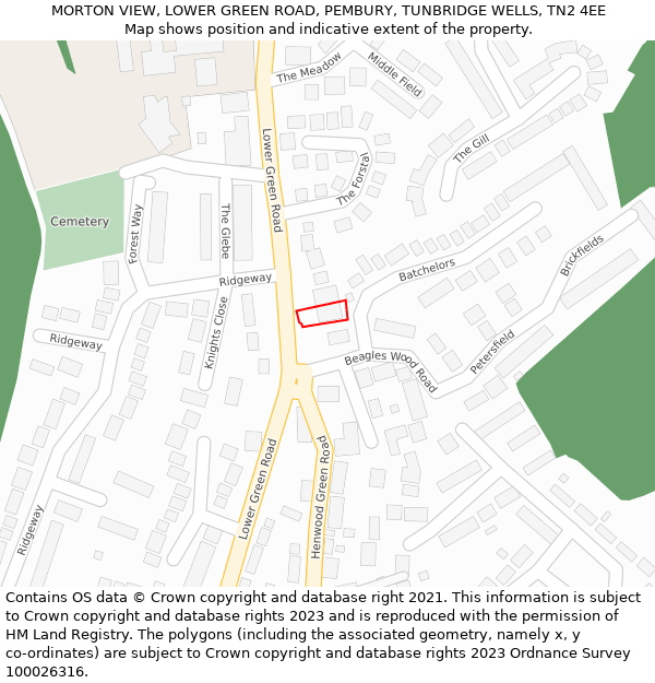 MORTON VIEW, LOWER GREEN ROAD, PEMBURY, TUNBRIDGE WELLS, TN2 4EE: Location map and indicative extent of plot