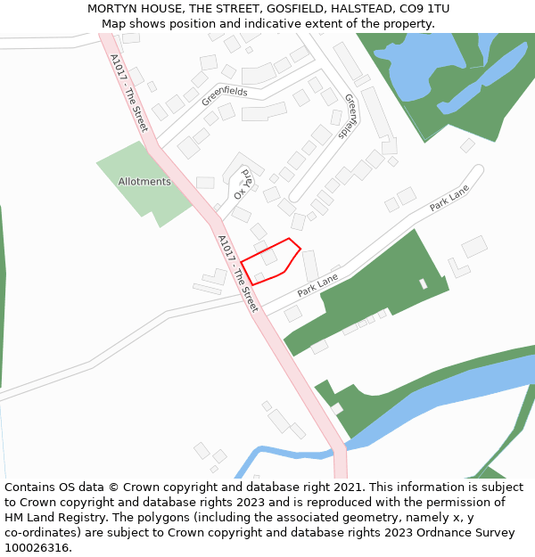MORTYN HOUSE, THE STREET, GOSFIELD, HALSTEAD, CO9 1TU: Location map and indicative extent of plot