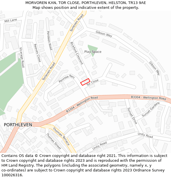 MORVOREN KAN, TOR CLOSE, PORTHLEVEN, HELSTON, TR13 9AE: Location map and indicative extent of plot