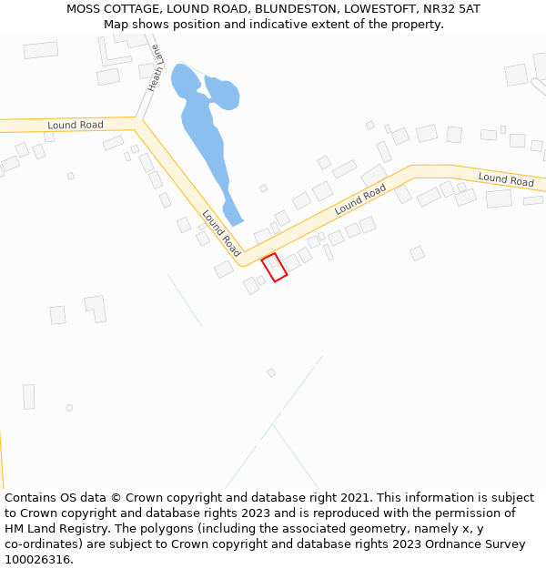 MOSS COTTAGE, LOUND ROAD, BLUNDESTON, LOWESTOFT, NR32 5AT: Location map and indicative extent of plot