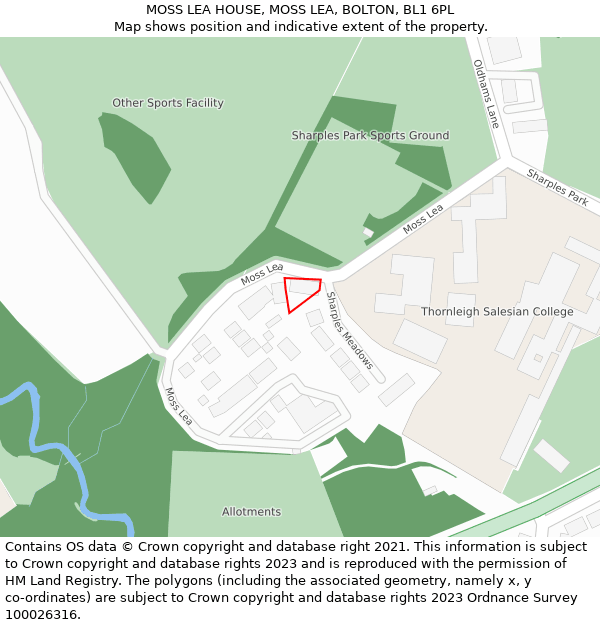 MOSS LEA HOUSE, MOSS LEA, BOLTON, BL1 6PL: Location map and indicative extent of plot