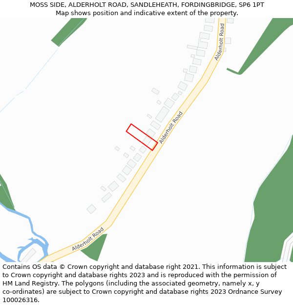 MOSS SIDE, ALDERHOLT ROAD, SANDLEHEATH, FORDINGBRIDGE, SP6 1PT: Location map and indicative extent of plot