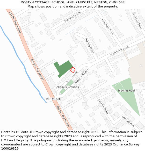 MOSTYN COTTAGE, SCHOOL LANE, PARKGATE, NESTON, CH64 6SR: Location map and indicative extent of plot
