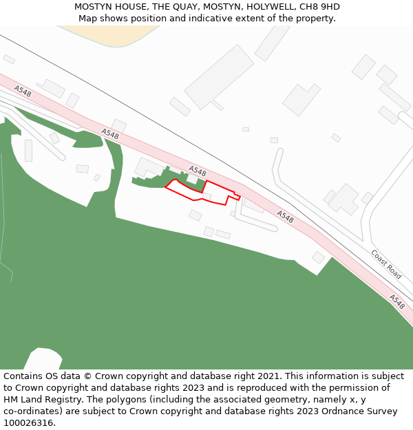 MOSTYN HOUSE, THE QUAY, MOSTYN, HOLYWELL, CH8 9HD: Location map and indicative extent of plot