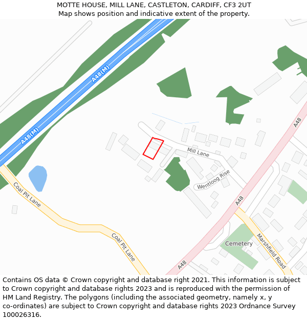 MOTTE HOUSE, MILL LANE, CASTLETON, CARDIFF, CF3 2UT: Location map and indicative extent of plot