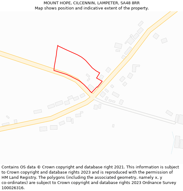 MOUNT HOPE, CILCENNIN, LAMPETER, SA48 8RR: Location map and indicative extent of plot