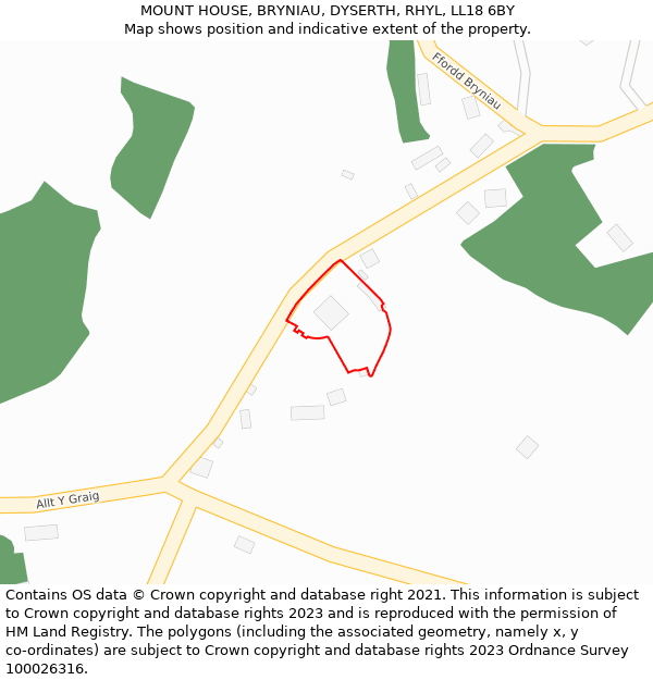 MOUNT HOUSE, BRYNIAU, DYSERTH, RHYL, LL18 6BY: Location map and indicative extent of plot