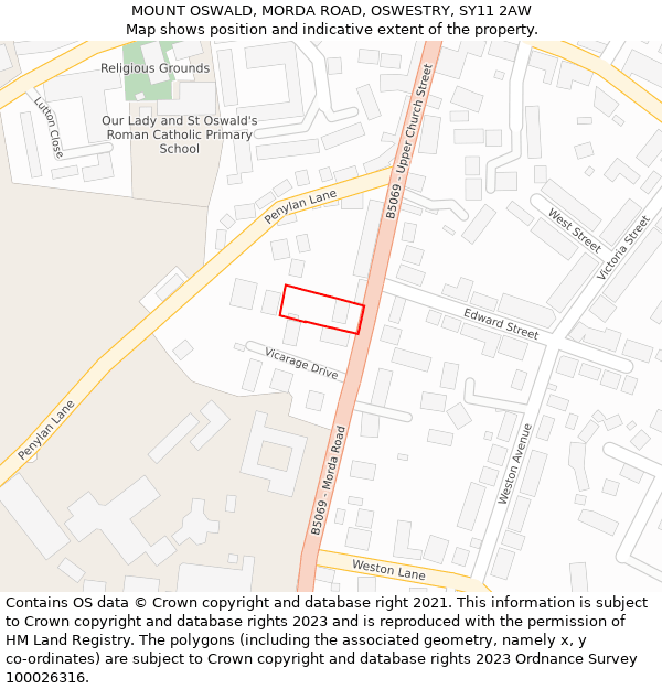 MOUNT OSWALD, MORDA ROAD, OSWESTRY, SY11 2AW: Location map and indicative extent of plot