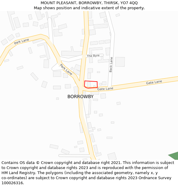 MOUNT PLEASANT, BORROWBY, THIRSK, YO7 4QQ: Location map and indicative extent of plot