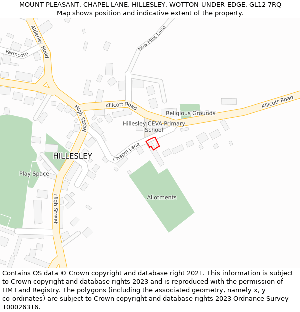 MOUNT PLEASANT, CHAPEL LANE, HILLESLEY, WOTTON-UNDER-EDGE, GL12 7RQ: Location map and indicative extent of plot