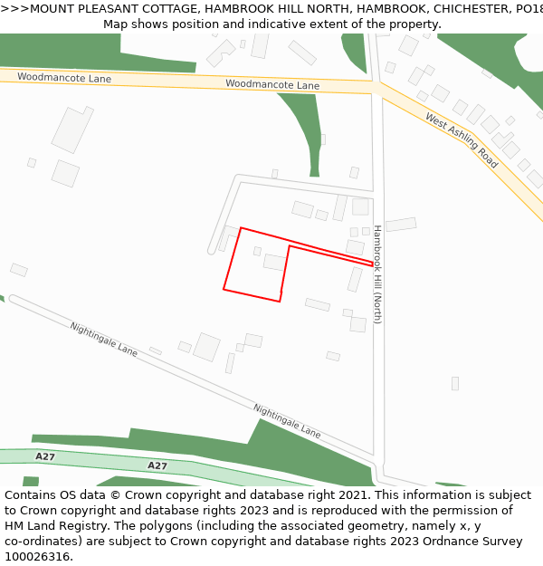 MOUNT PLEASANT COTTAGE, HAMBROOK HILL NORTH, HAMBROOK, CHICHESTER, PO18 8UQ: Location map and indicative extent of plot