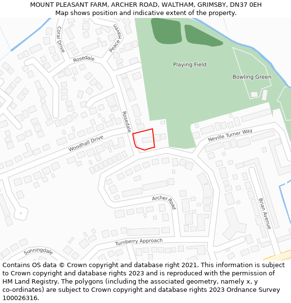 MOUNT PLEASANT FARM, ARCHER ROAD, WALTHAM, GRIMSBY, DN37 0EH: Location map and indicative extent of plot