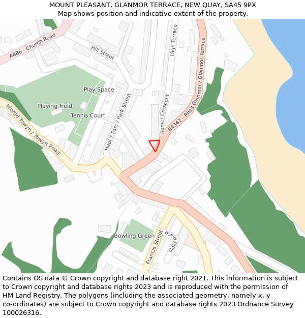 MOUNT PLEASANT, GLANMOR TERRACE, NEW QUAY, SA45 9PX: Location map and indicative extent of plot