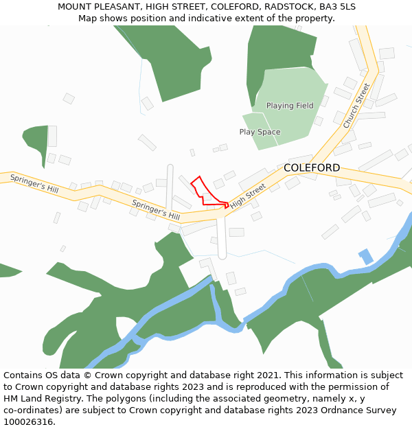 MOUNT PLEASANT, HIGH STREET, COLEFORD, RADSTOCK, BA3 5LS: Location map and indicative extent of plot