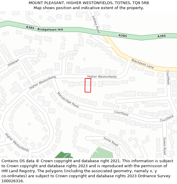 MOUNT PLEASANT, HIGHER WESTONFIELDS, TOTNES, TQ9 5RB: Location map and indicative extent of plot