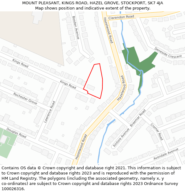 MOUNT PLEASANT, KINGS ROAD, HAZEL GROVE, STOCKPORT, SK7 4JA: Location map and indicative extent of plot