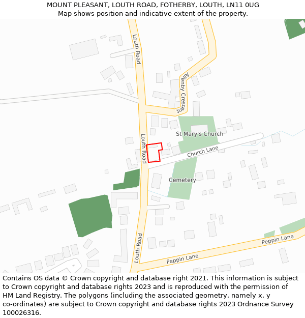 MOUNT PLEASANT, LOUTH ROAD, FOTHERBY, LOUTH, LN11 0UG: Location map and indicative extent of plot