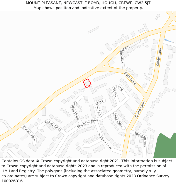 MOUNT PLEASANT, NEWCASTLE ROAD, HOUGH, CREWE, CW2 5JT: Location map and indicative extent of plot