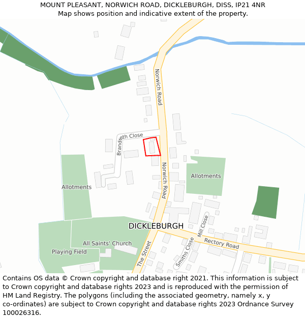 MOUNT PLEASANT, NORWICH ROAD, DICKLEBURGH, DISS, IP21 4NR: Location map and indicative extent of plot