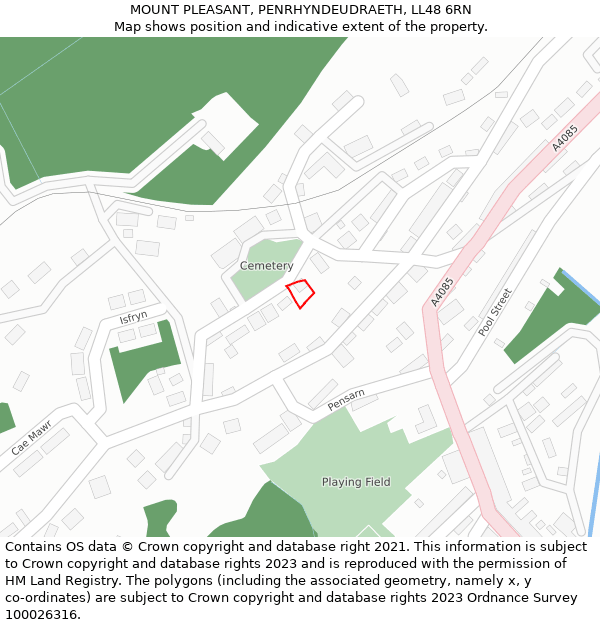 MOUNT PLEASANT, PENRHYNDEUDRAETH, LL48 6RN: Location map and indicative extent of plot