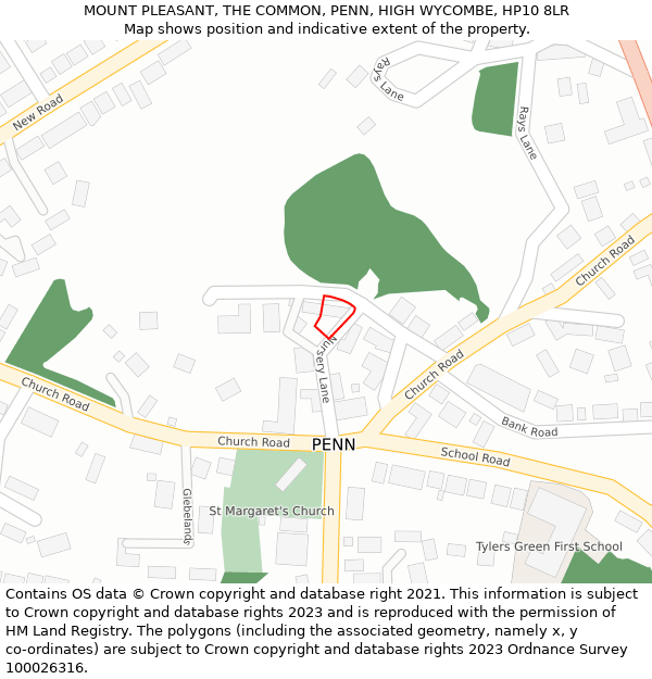 MOUNT PLEASANT, THE COMMON, PENN, HIGH WYCOMBE, HP10 8LR: Location map and indicative extent of plot