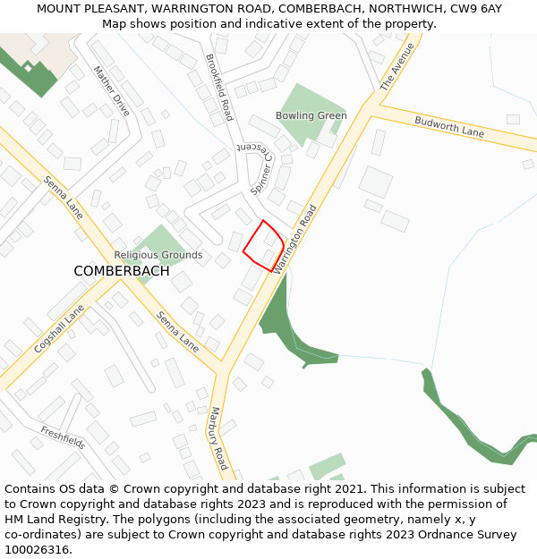 MOUNT PLEASANT, WARRINGTON ROAD, COMBERBACH, NORTHWICH, CW9 6AY: Location map and indicative extent of plot