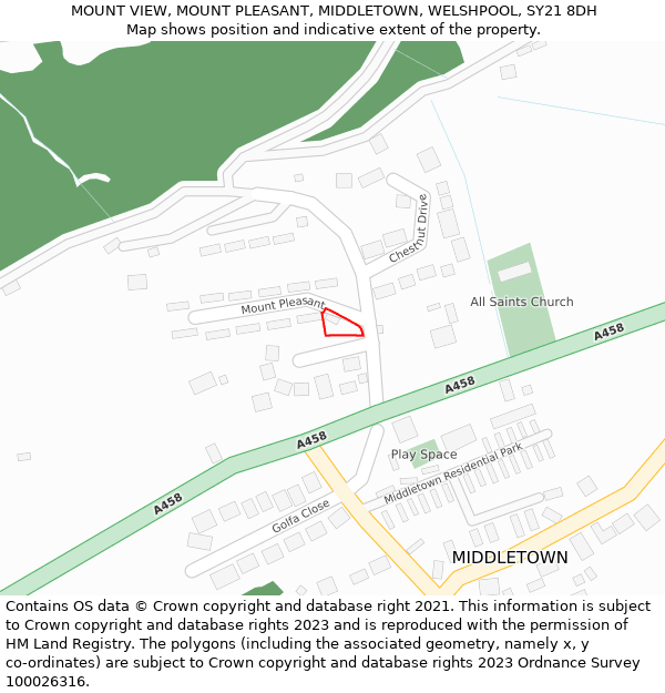 MOUNT VIEW, MOUNT PLEASANT, MIDDLETOWN, WELSHPOOL, SY21 8DH: Location map and indicative extent of plot