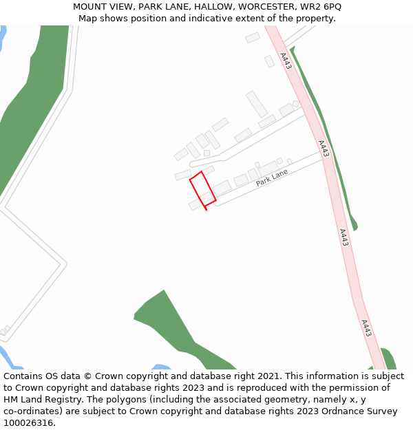 MOUNT VIEW, PARK LANE, HALLOW, WORCESTER, WR2 6PQ: Location map and indicative extent of plot