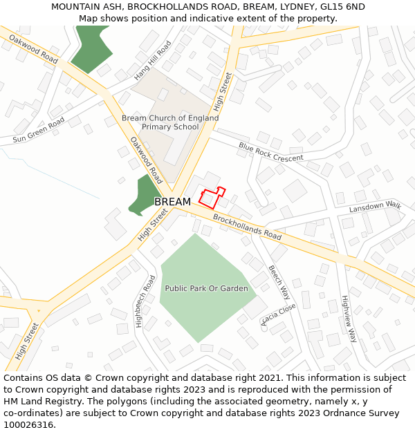 MOUNTAIN ASH, BROCKHOLLANDS ROAD, BREAM, LYDNEY, GL15 6ND: Location map and indicative extent of plot