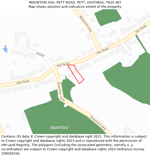 MOUNTAIN ASH, PETT ROAD, PETT, HASTINGS, TN35 4EY: Location map and indicative extent of plot