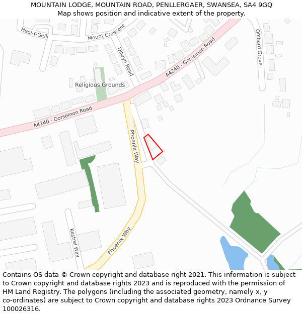 MOUNTAIN LODGE, MOUNTAIN ROAD, PENLLERGAER, SWANSEA, SA4 9GQ: Location map and indicative extent of plot