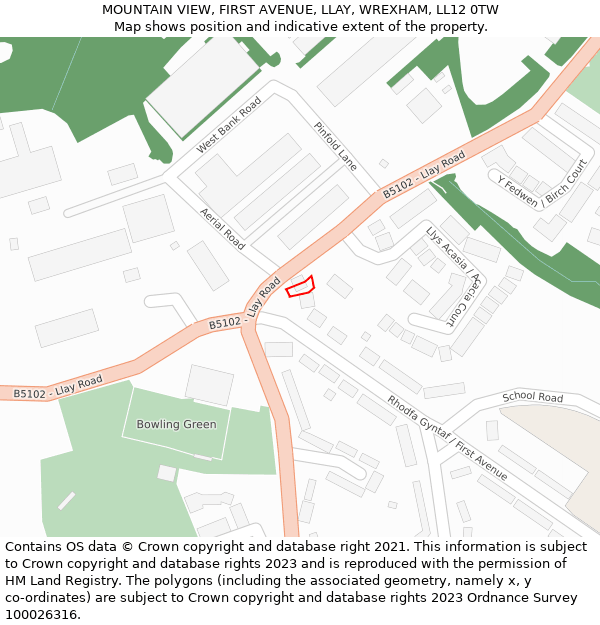 MOUNTAIN VIEW, FIRST AVENUE, LLAY, WREXHAM, LL12 0TW: Location map and indicative extent of plot