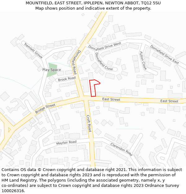 MOUNTFIELD, EAST STREET, IPPLEPEN, NEWTON ABBOT, TQ12 5SU: Location map and indicative extent of plot