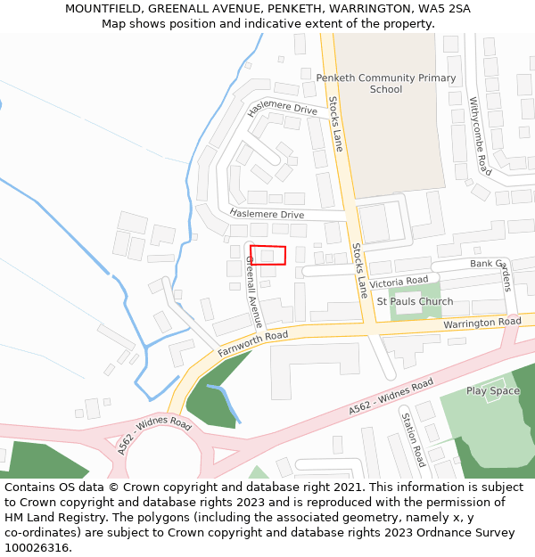 MOUNTFIELD, GREENALL AVENUE, PENKETH, WARRINGTON, WA5 2SA: Location map and indicative extent of plot