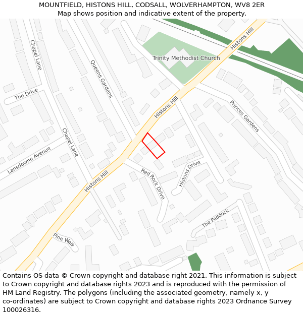 MOUNTFIELD, HISTONS HILL, CODSALL, WOLVERHAMPTON, WV8 2ER: Location map and indicative extent of plot