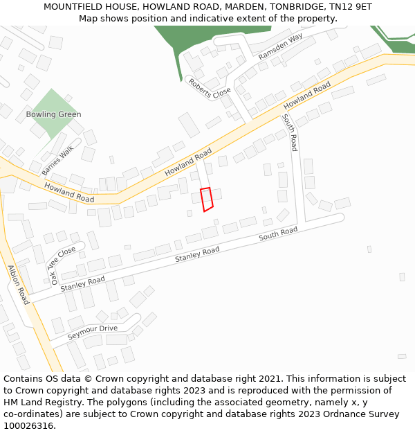 MOUNTFIELD HOUSE, HOWLAND ROAD, MARDEN, TONBRIDGE, TN12 9ET: Location map and indicative extent of plot