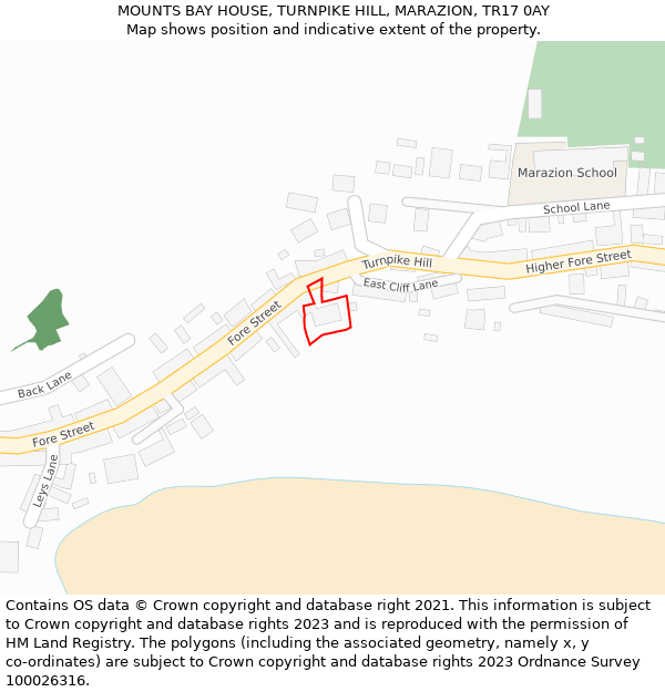 MOUNTS BAY HOUSE, TURNPIKE HILL, MARAZION, TR17 0AY: Location map and indicative extent of plot