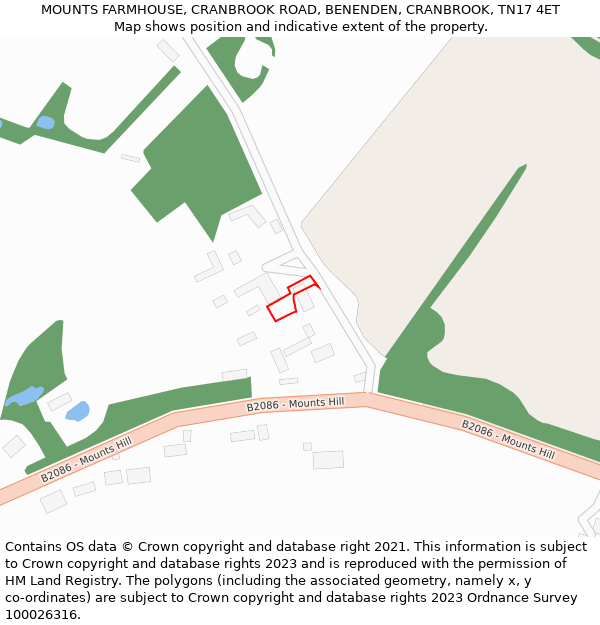 MOUNTS FARMHOUSE, CRANBROOK ROAD, BENENDEN, CRANBROOK, TN17 4ET: Location map and indicative extent of plot