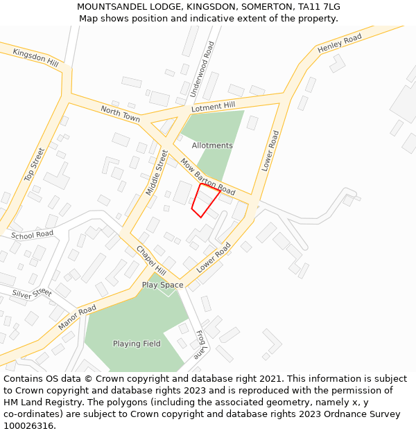 MOUNTSANDEL LODGE, KINGSDON, SOMERTON, TA11 7LG: Location map and indicative extent of plot