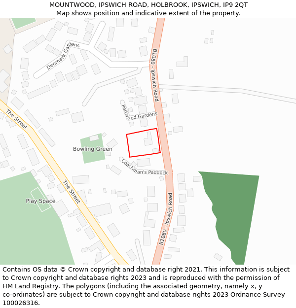 MOUNTWOOD, IPSWICH ROAD, HOLBROOK, IPSWICH, IP9 2QT: Location map and indicative extent of plot