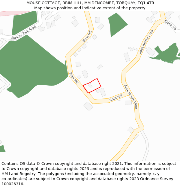 MOUSE COTTAGE, BRIM HILL, MAIDENCOMBE, TORQUAY, TQ1 4TR: Location map and indicative extent of plot