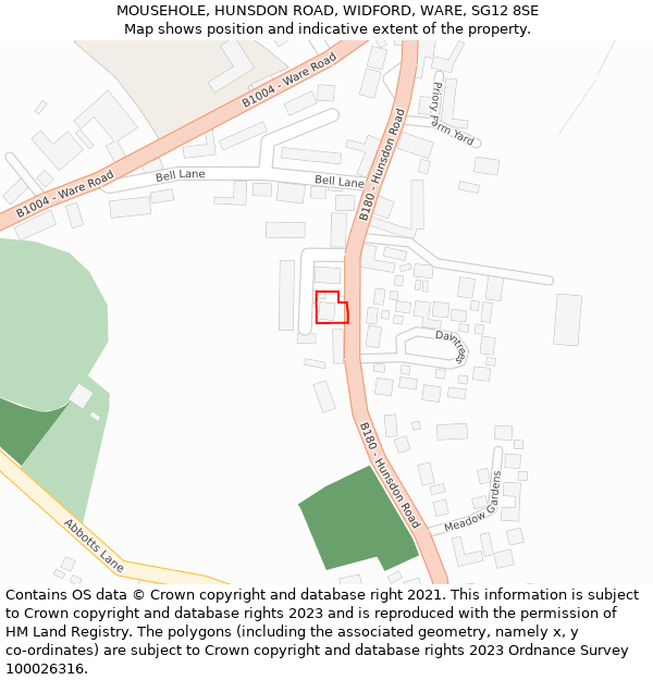 MOUSEHOLE, HUNSDON ROAD, WIDFORD, WARE, SG12 8SE: Location map and indicative extent of plot