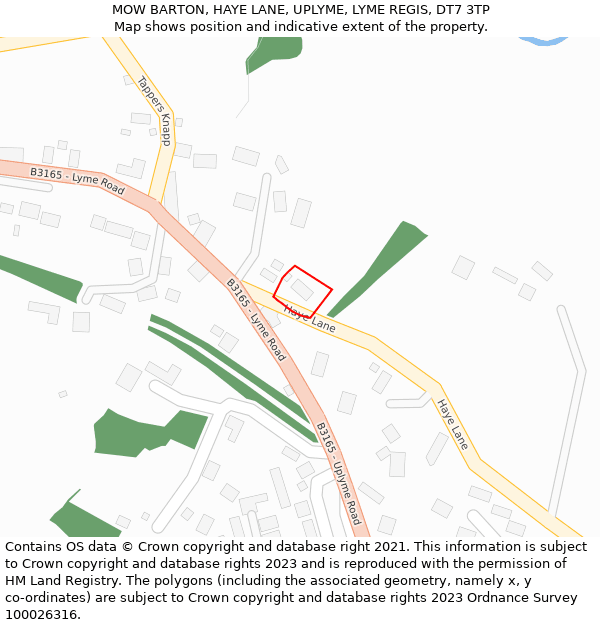 MOW BARTON, HAYE LANE, UPLYME, LYME REGIS, DT7 3TP: Location map and indicative extent of plot