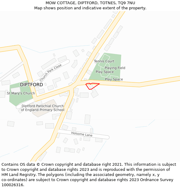 MOW COTTAGE, DIPTFORD, TOTNES, TQ9 7NU: Location map and indicative extent of plot