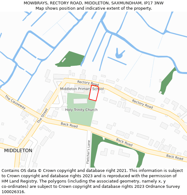 MOWBRAYS, RECTORY ROAD, MIDDLETON, SAXMUNDHAM, IP17 3NW: Location map and indicative extent of plot