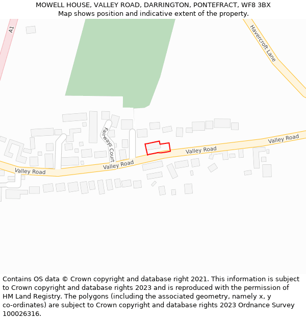 MOWELL HOUSE, VALLEY ROAD, DARRINGTON, PONTEFRACT, WF8 3BX: Location map and indicative extent of plot