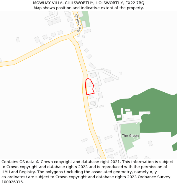 MOWHAY VILLA, CHILSWORTHY, HOLSWORTHY, EX22 7BQ: Location map and indicative extent of plot